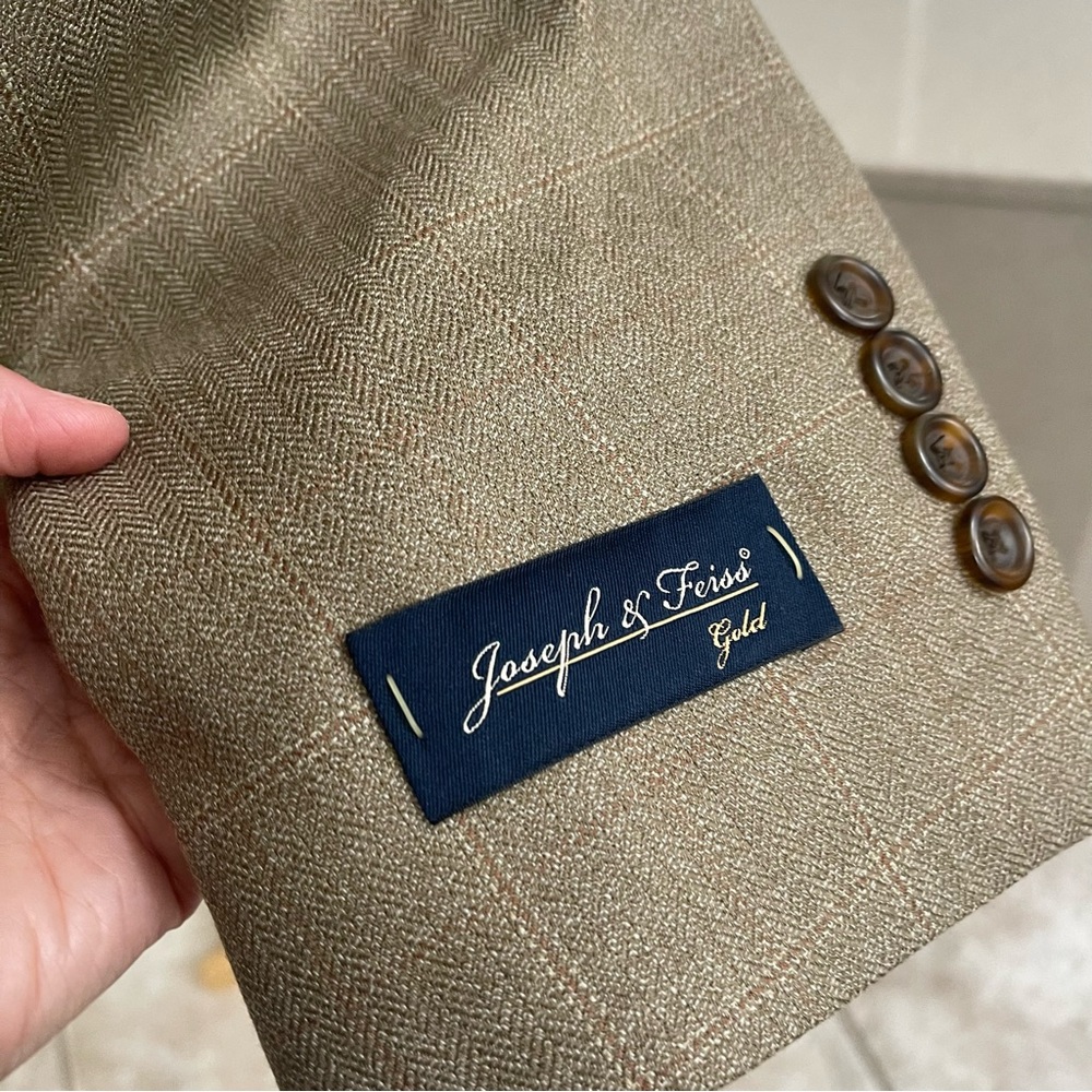 Joseph & Feiss Gold Two Button Navy Blazer Wool Sport Coat Jacket Sz 42 NEW - Picture 9 of 12